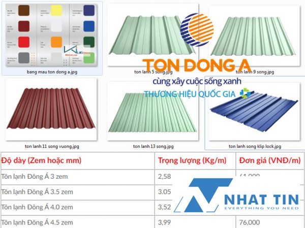 Báo Giá Tôn Đông Á Nhất Tín Bắc Tân Uyên Bình Dương